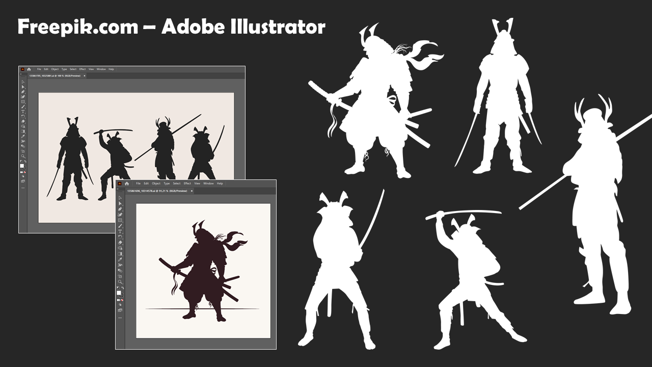 Работа с визуальными элементами самурая в Adobe Illustrator